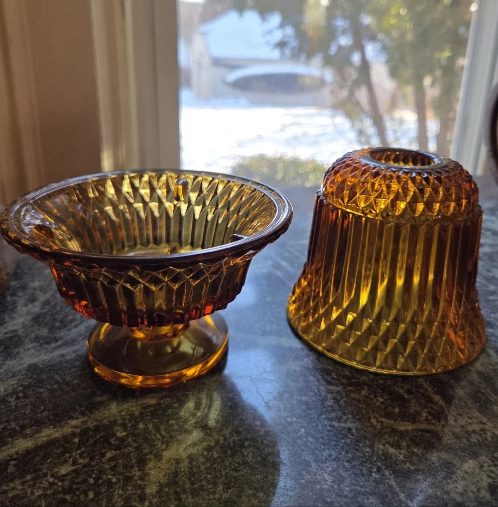 Indiana Glass Amber Pressed Pedestal Votive Holder